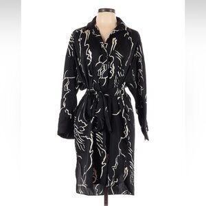 Zara Black & White Belted Shirt Dress - Size Large